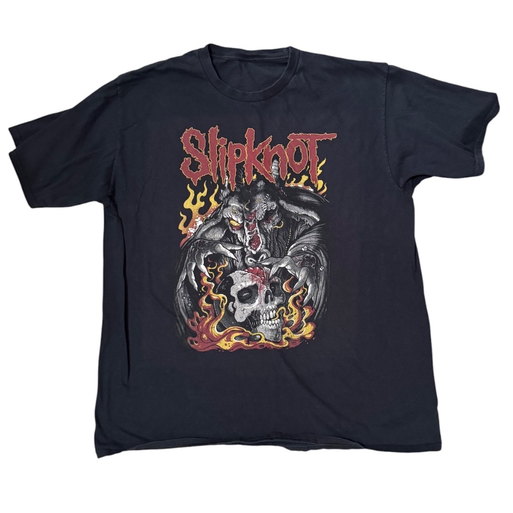 Slipknot Band Tee Black Graphic T-Shirt Skull Flame Nonagram Star Logo XL